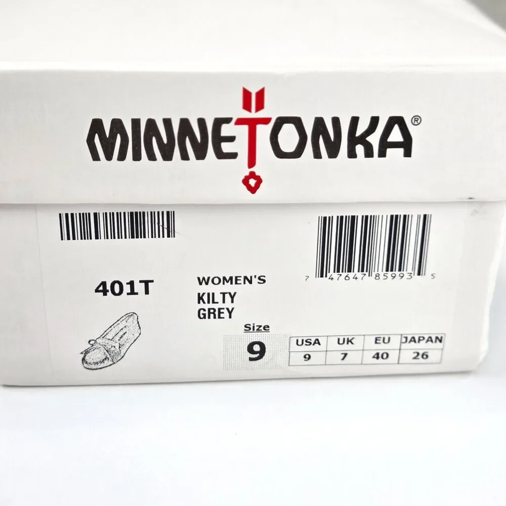 Minnetonka Kilty Hardsole Moccasins Women’s Size 9 Grey Suede 401T NIB